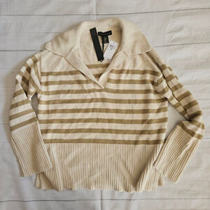 House of Harlow Birch Olive Stripe Knit Collared Pullover Sweater Neutral XS Nwt